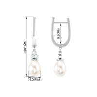 Cultured Freshwater Pearl Diamond Dangle Drop Earrings