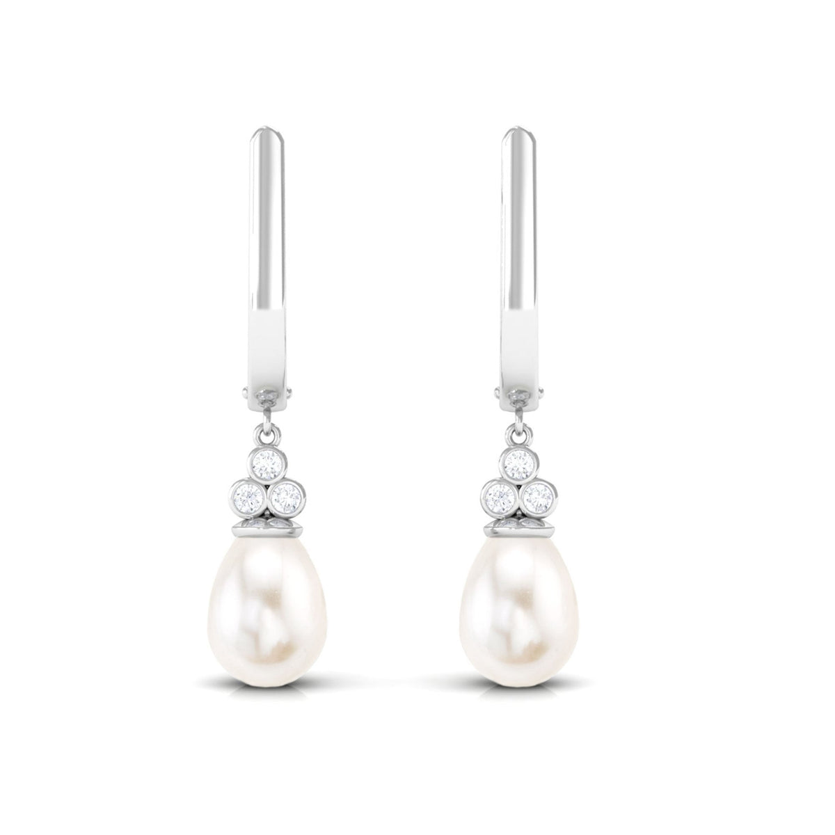 Cultured Freshwater Pearl Diamond Dangle Drop Earrings