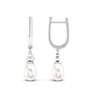 Cultured Freshwater Pearl Diamond Dangle Drop Earrings