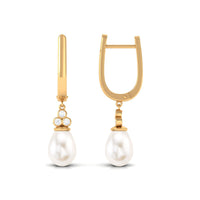 Cultured Freshwater Pearl Diamond Dangle Drop Earrings