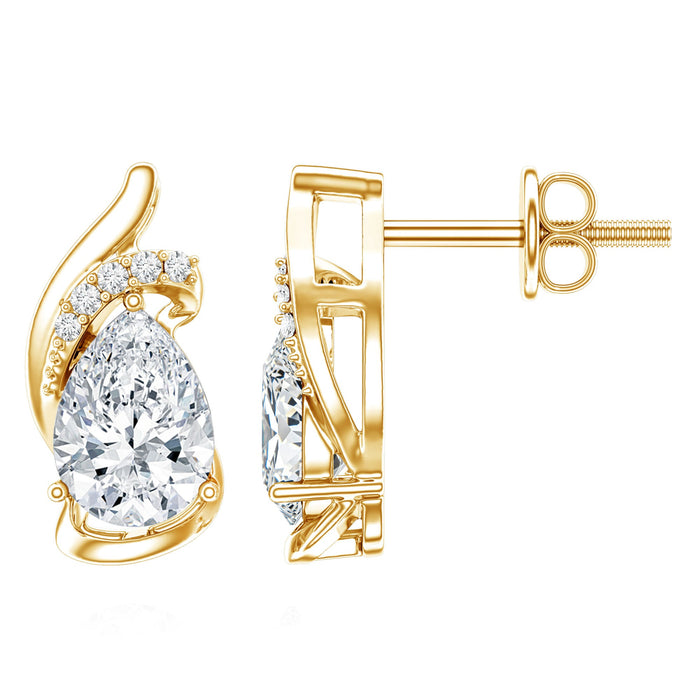 Rosec Jewels 5x7 mm lab-grown diamond teardrop stud earrings with sparkling diamond design and silver-tone setting.