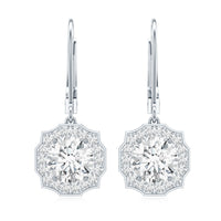 Certified Lab Grown Diamond Flower Art Deco Drop Earrings
