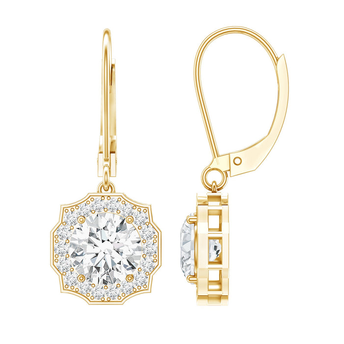 Lab grown diamond flower art deco drop earrings by Rosec Jewels featuring sparkling diamond accents and elegant floral design.