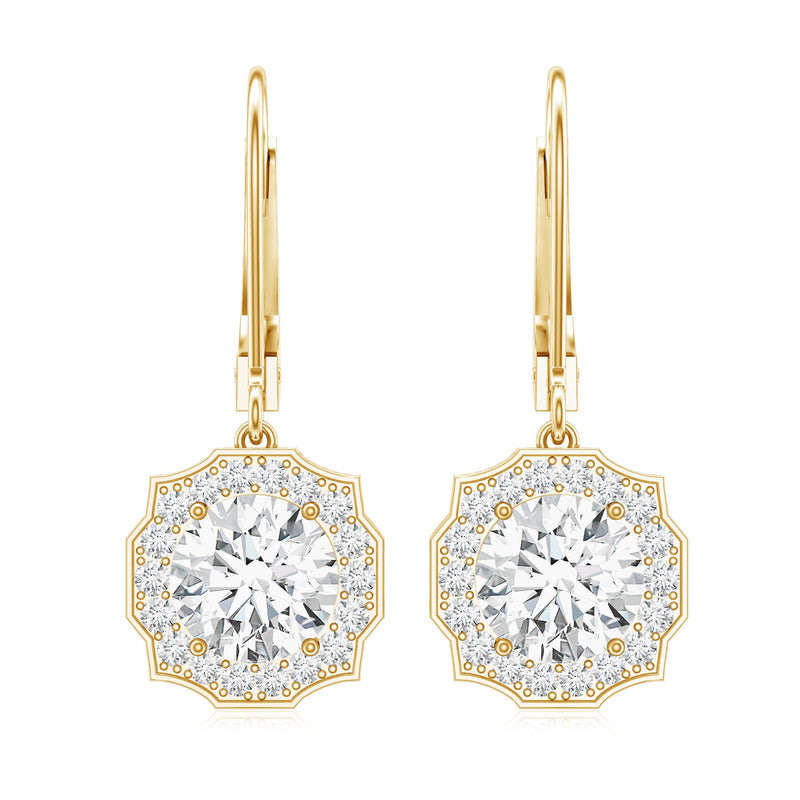 Lab grown diamond flower art deco drop earrings by Rosec Jewels featuring sparkling diamond accents and intricate floral design.