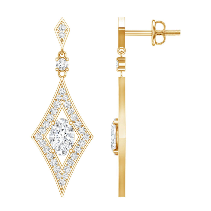 Lab grown diamond dangle earrings by Rosec Jewels featuring sparkling long, elegant earrings with intricate detailing.