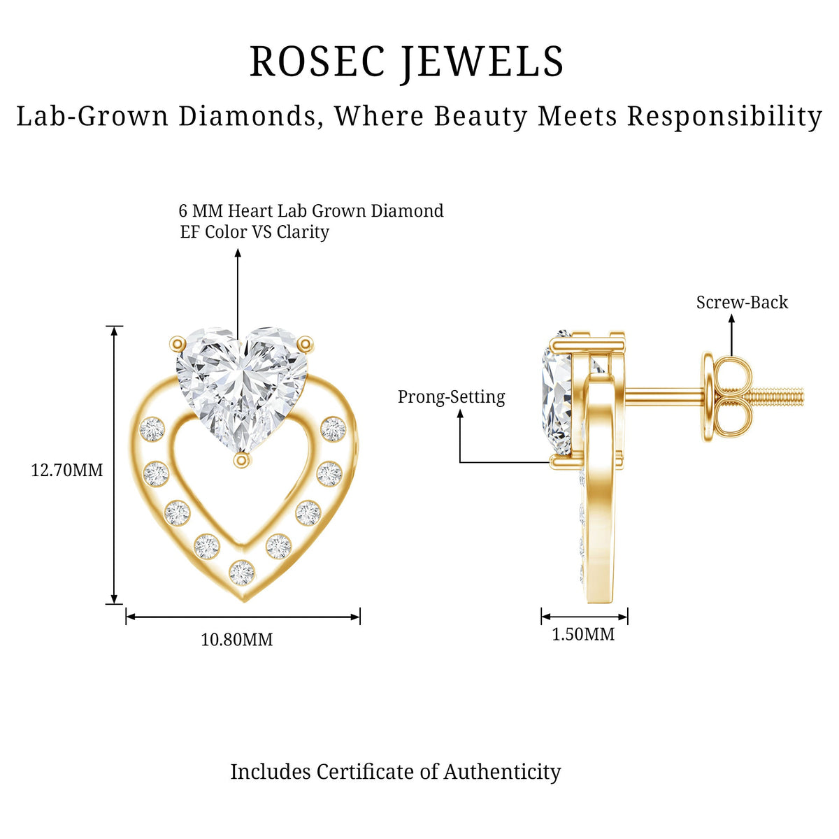 6 MM Lab Grown Diamond Heart Studs For Her