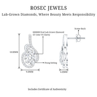 Certified 6X8 MM Oval Lab Grown Diamond Designer Stud Earrings