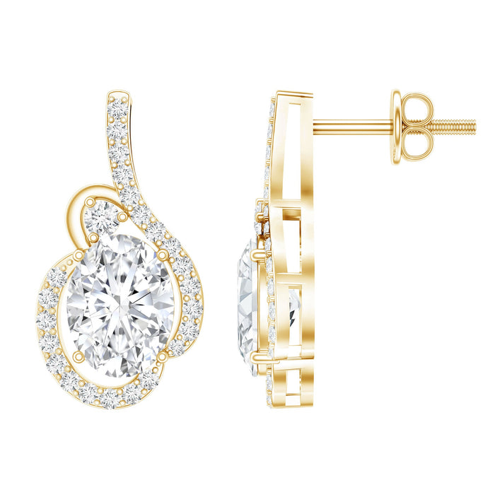 Certified 6x8 mm oval lab-grown diamond designer stud earrings by Rosec Jewels, showcasing sparkling diamond settings.