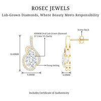 Certified 6X8 MM Oval Lab Grown Diamond Designer Stud Earrings