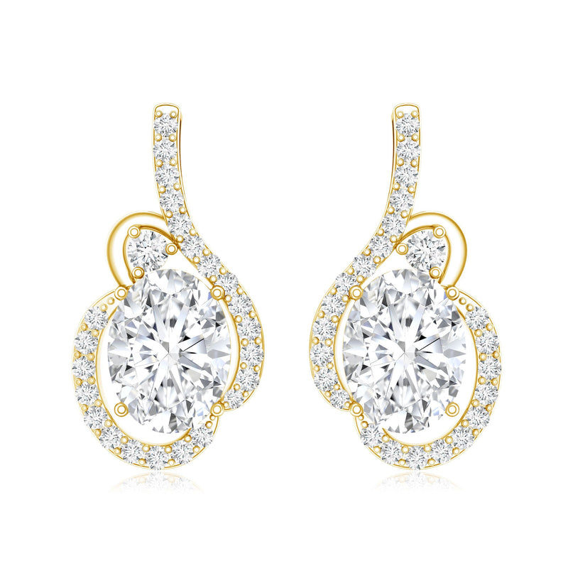 Rosec Jewels certified 6x8 mm oval lab-grown diamond designer stud earrings showing sparkling diamonds and sleek gold settings.