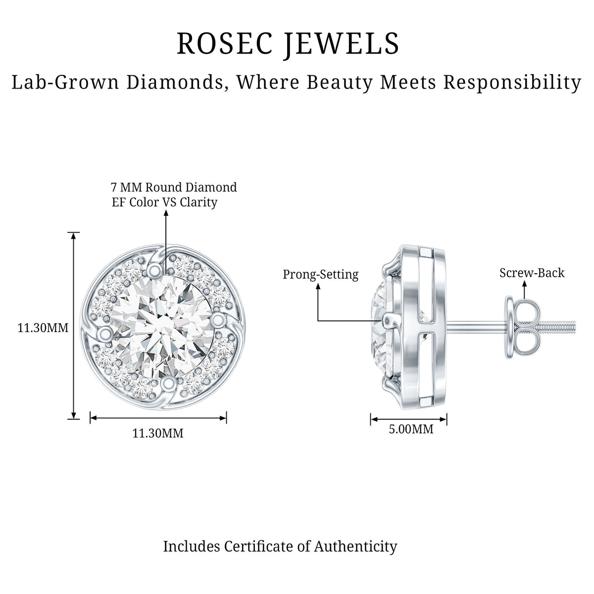 1 Carat Lab Grown Diamond Halo Stud Earrings