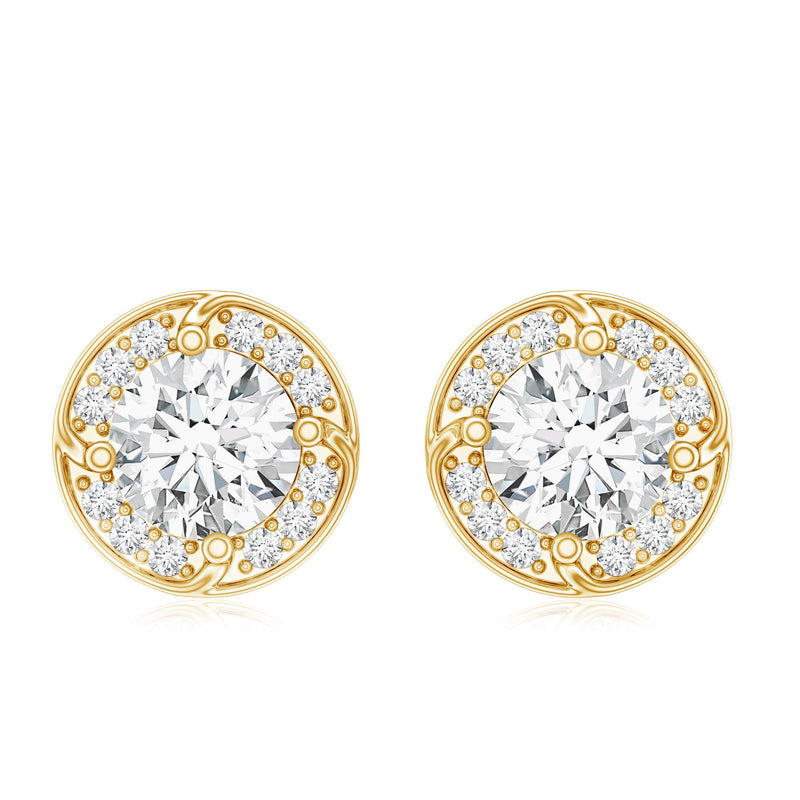 Rosec Jewels 1 Carat lab-grown diamond halo stud earrings with sparkling diamonds and sterling silver setting.