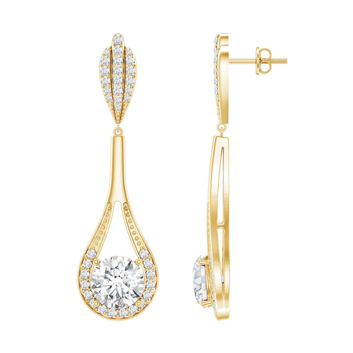 Lab grown diamond long dangle earrings by Rosec Jewels with sparkling stones and elegant design.