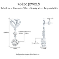 Certified Lab Grown Diamond Heart Dangle Drop Earrings