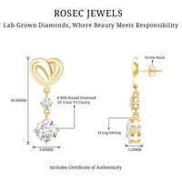 Certified Lab Grown Diamond Heart Dangle Drop Earrings