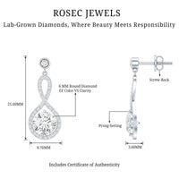 6 MM Lab Grown Diamond Infinity Dangle Earrings For Women