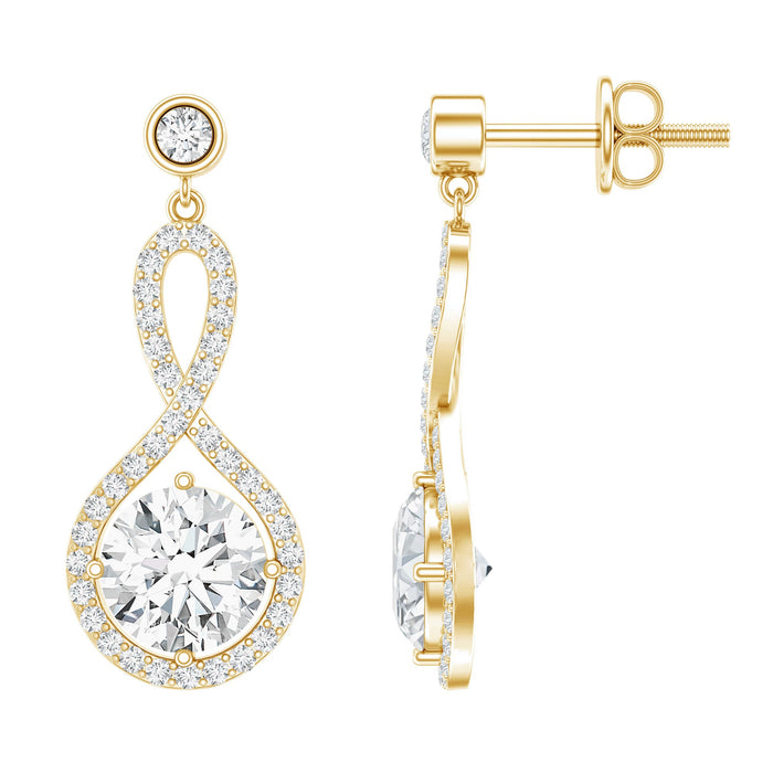 Rosec Jewels 6mm lab-grown diamond infinity dangle earrings for women, featuring sparkling diamond details and elegant design.