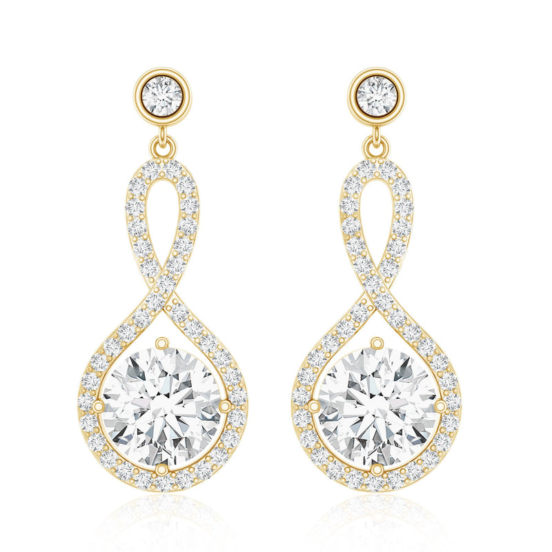 Lab grown diamond infinity dangle earrings for women in 6 mm size by Rosec Jewels, featuring sparkling diamond accents.