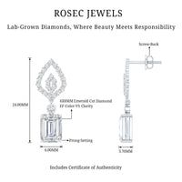Emerald Cut Lab Grown Diamond Art Deco Drop Earrings
