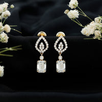 Emerald Cut Lab Grown Diamond Art Deco Drop Earrings