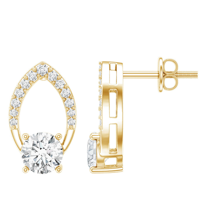 Certified 5mm lab-grown diamond leaf stud earrings by Rosec Jewels featuring sparkling diamonds on silver posts.