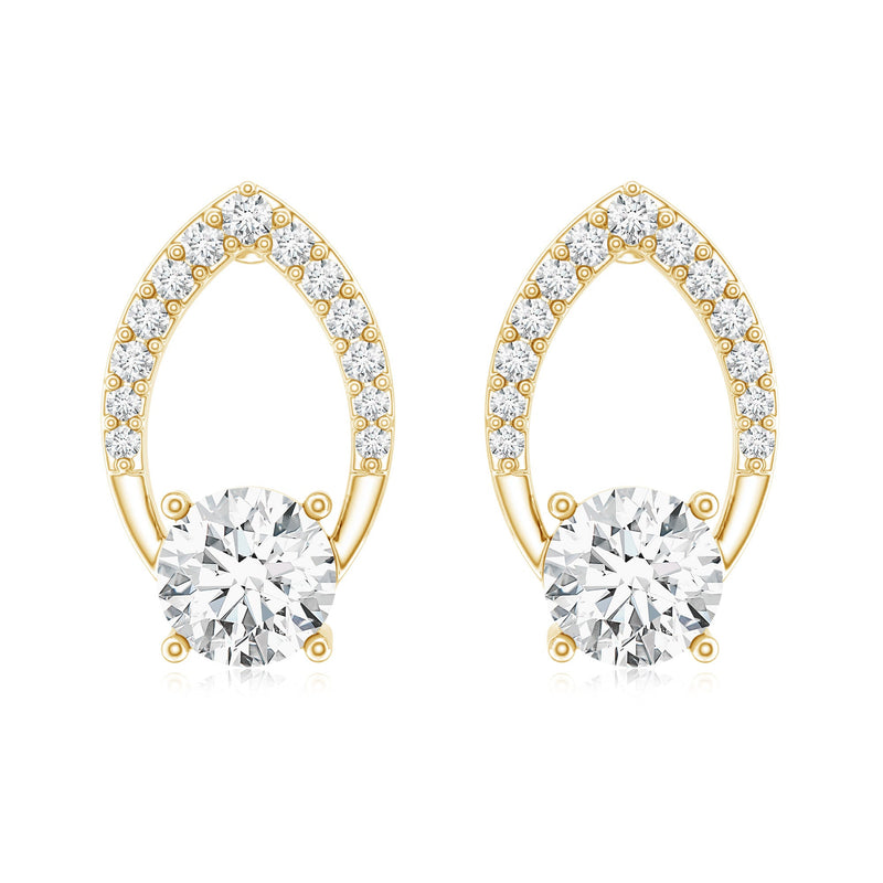 Rosec Jewels certified 5mm lab-grown diamond leaf stud earrings with intricate leaf design and sparkling diamonds.