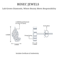 Certified Lab Grown Diamond Leaf Stud Earrings With Screw Back