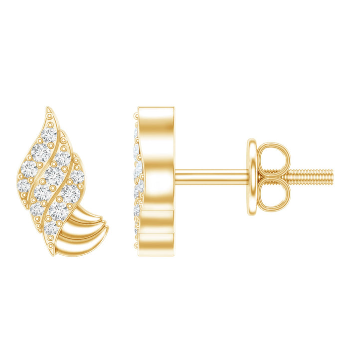 Rosec Jewels certified lab-grown diamond leaf stud earrings with screw back, featuring sparkling diamond accents and elegant leaf design.