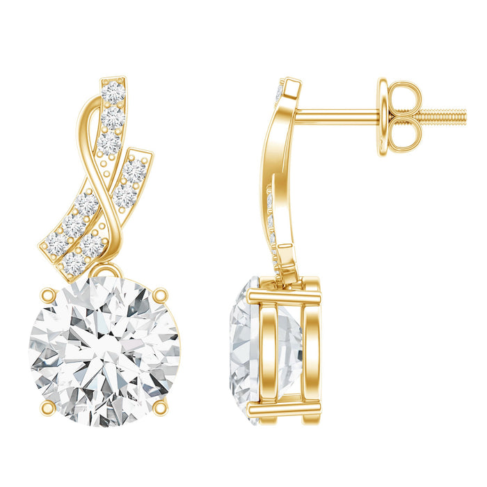 Rosec Jewels Certified Lab 8 mm round diamond designer drop earrings with sparkling gemstones and elegant design.