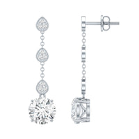 Certified Lab 7 MM Round Diamond Dangle Chain Earrings