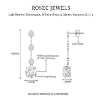 Certified Lab 7 MM Round Diamond Dangle Chain Earrings
