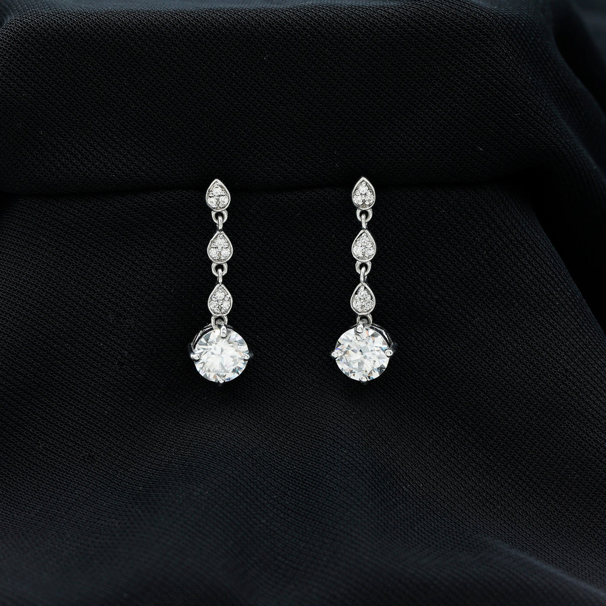 Certified Lab 7 MM Round Diamond Dangle Chain Earrings
