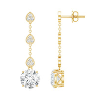 Certified Lab 7 MM Round Diamond Dangle Chain Earrings