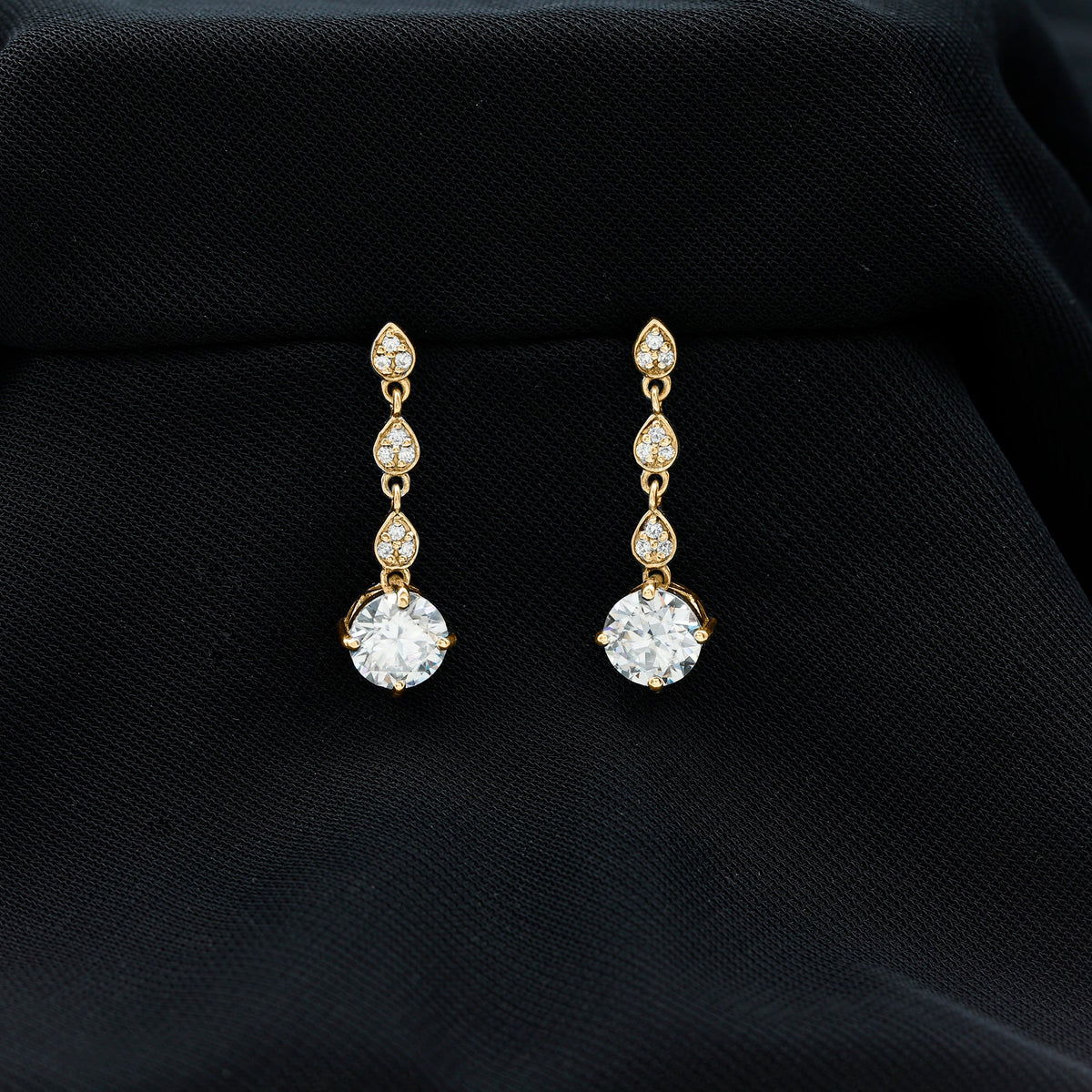 Certified Lab 7 MM Round Diamond Dangle Chain Earrings