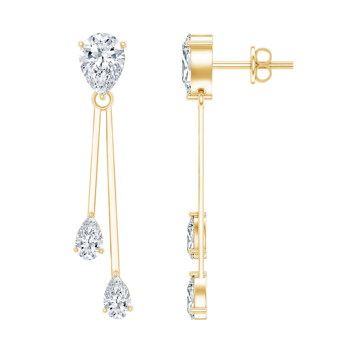 Lab grown diamond teardrop dangle earrings from Rosec Jewels featuring sparkling diamond accents and elegant design.