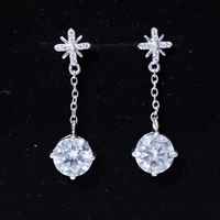 Certified 8 MM Round Lab Grown Diamond Flower Dangle Earrings