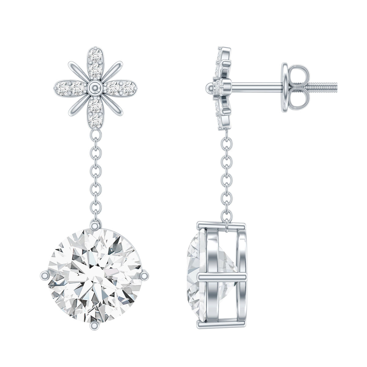 Certified 8 MM Round Lab Grown Diamond Flower Dangle Earrings