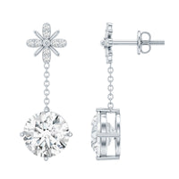 Certified 8 MM Round Lab Grown Diamond Flower Dangle Earrings
