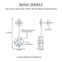 Certified 8 MM Round Lab Grown Diamond Flower Dangle Earrings