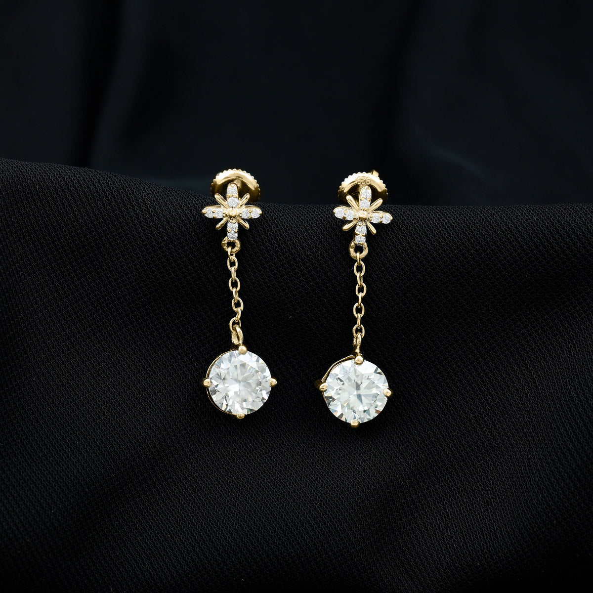 Certified 8 MM Round Lab Grown Diamond Flower Dangle Earrings