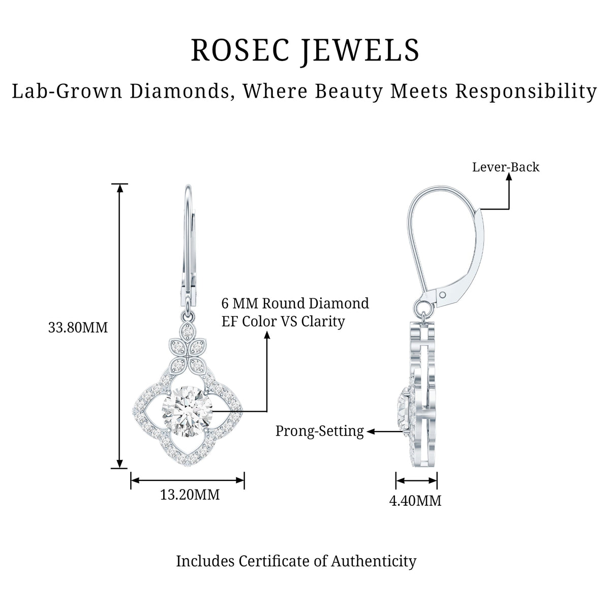 Certified Lab 6MM Round Diamond Flower Drop Earrings