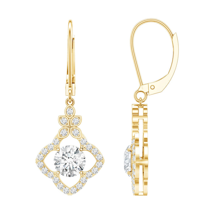 Rosec Jewels Certified Lab 6mm round diamond flower drop earrings with sparkling diamond accents and elegant design.