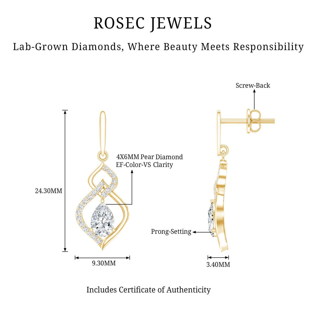 Certified Lab 4X6 MM Pear Shaped Diamond Drop Bridal Earrings