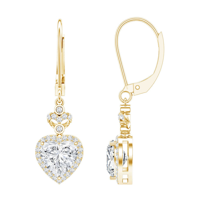 Rosec Jewels Certified 7MM Lab Grown Diamond Heart Drop Earrings, sparkling earrings with heart-shaped diamond design.