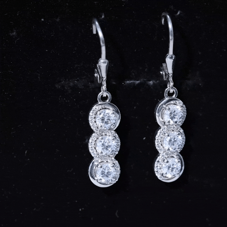 Rosec Jewels certified lab-grown diamond 3-stone dangle earrings with yellow accents, showcasing elegant earring design.