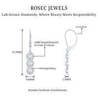 Certified Lab Grown Diamond 3 Stone Dangle Earrings