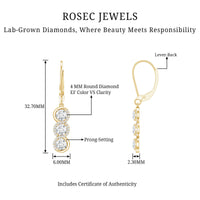Certified Lab Grown Diamond 3 Stone Dangle Earrings