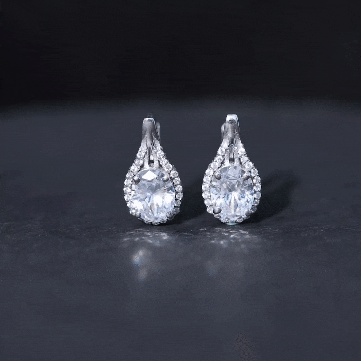 Yellow certified 2 carat lab-grown diamond halo earrings by Rosec Jewels, showcasing intricate design and sparkling gemstones.