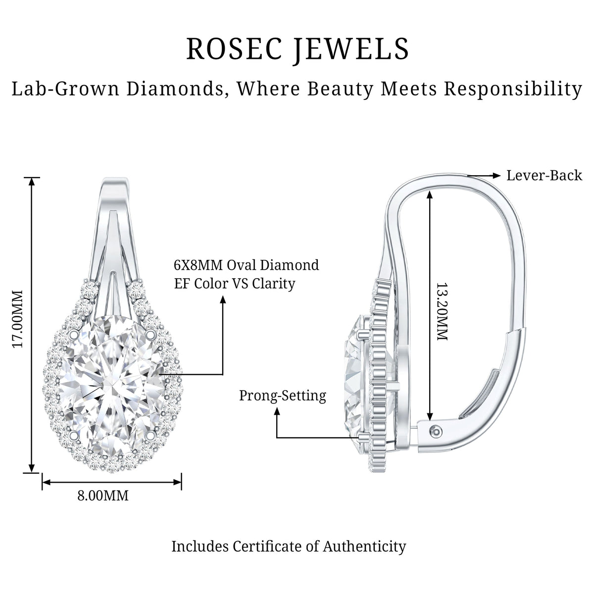 Certified 2 Carat Lab Grown Diamond Halo Designer Earrings