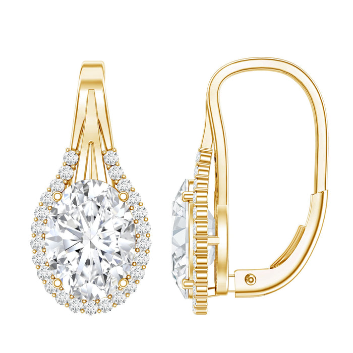 Rosec Jewels Certified 2 Carat Lab Grown Diamond Halo Designer Earrings, showcasing sparkling diamond-studded earrings.